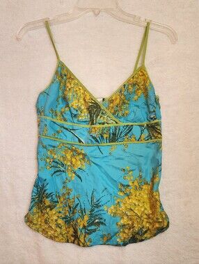 J. Crew Y2K Turquoise Floral Spaghetti Strap 100% Silk Camisole Size 2
